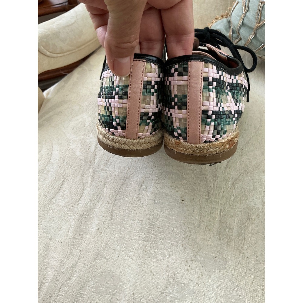 CHARLES & KEITH Woven raffia espadrille Oxford size 9 pink green tan **Rare** - Picture 7 of 7